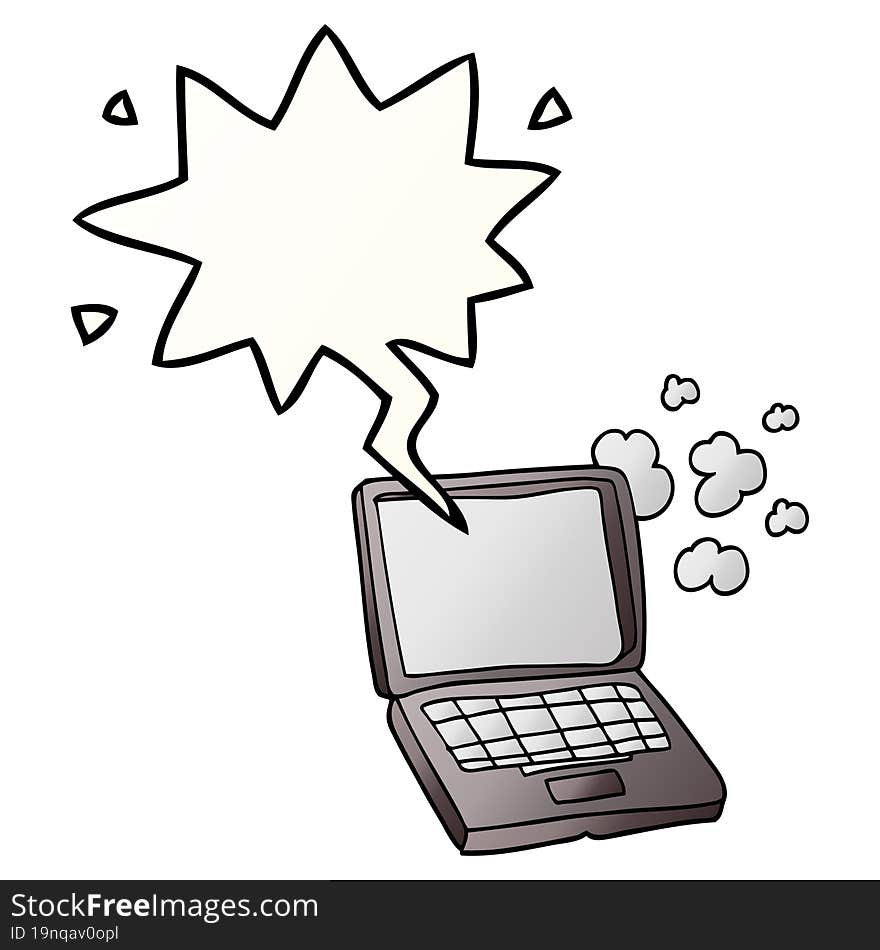 cartoon laptop computer and speech bubble in smooth gradient style