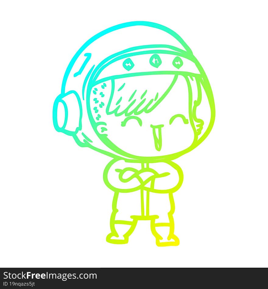 cold gradient line drawing of a cartoon laughing astronaut girl