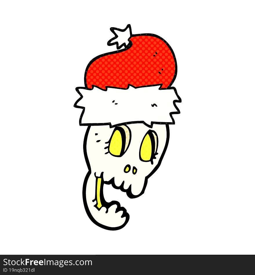 cartoon christmas hat on skull