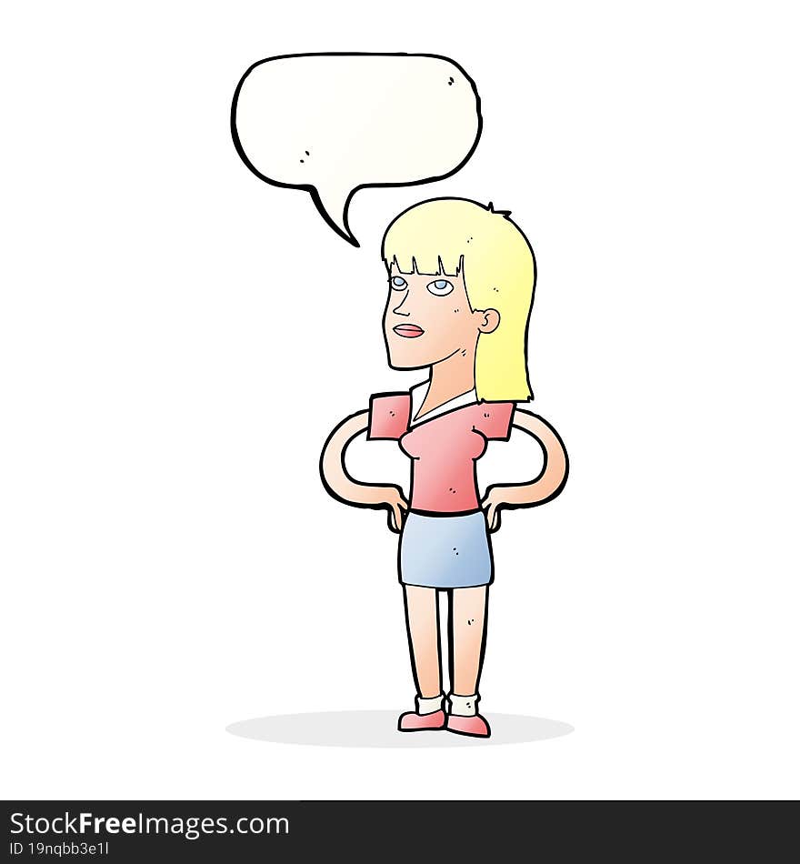 cartoon woman with hands on hips with speech bubble