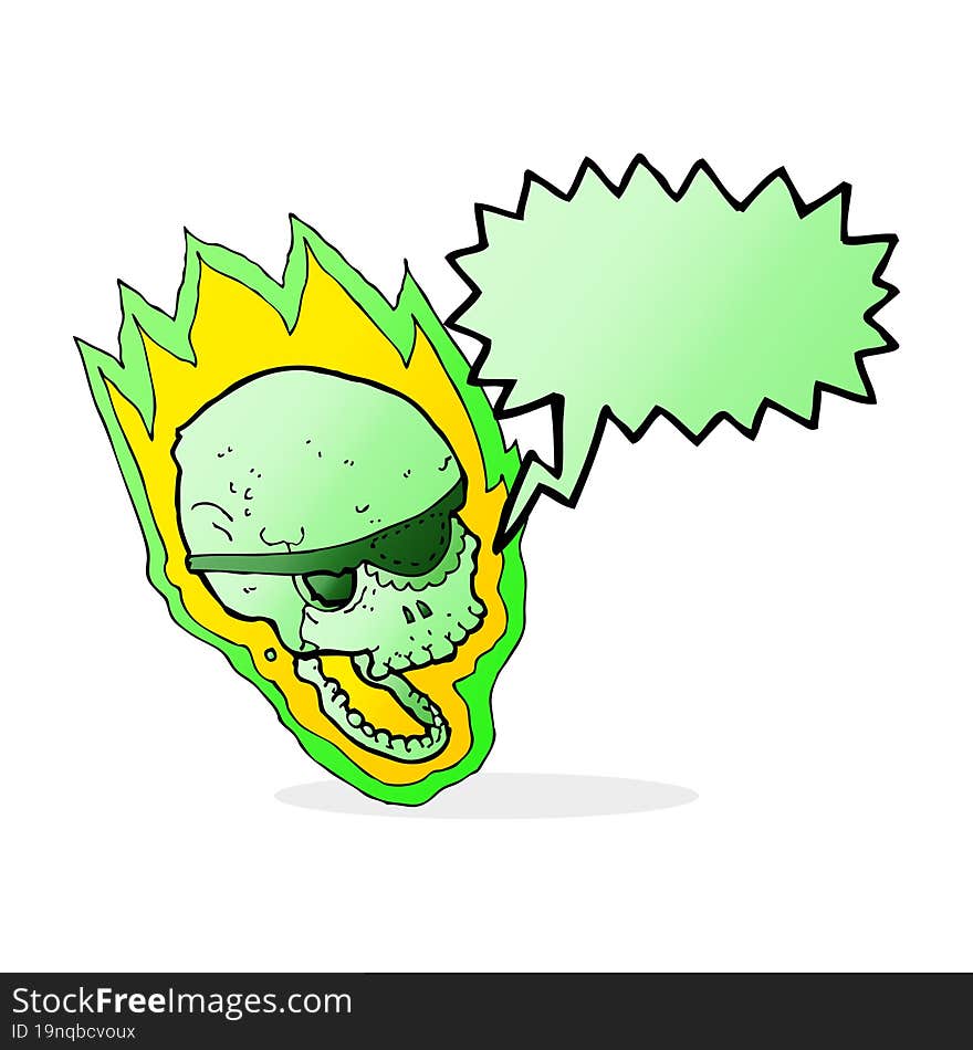 cartoon flaming pirate skull with speech bubble