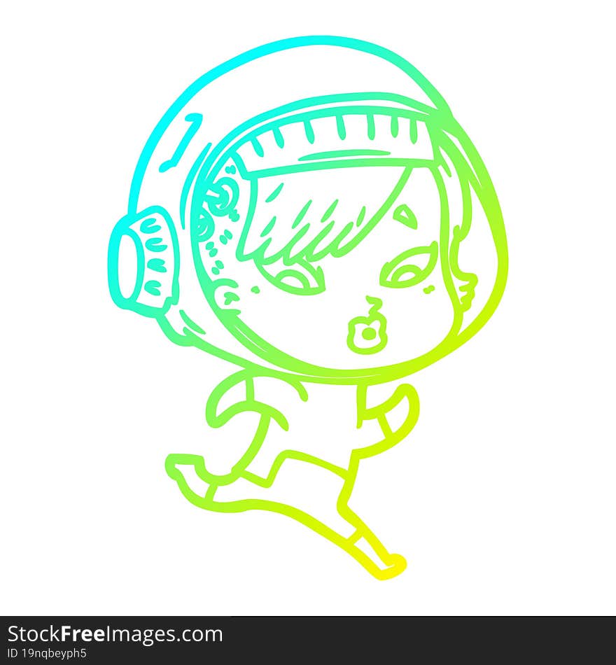 cold gradient line drawing of a cartoon astronaut woman