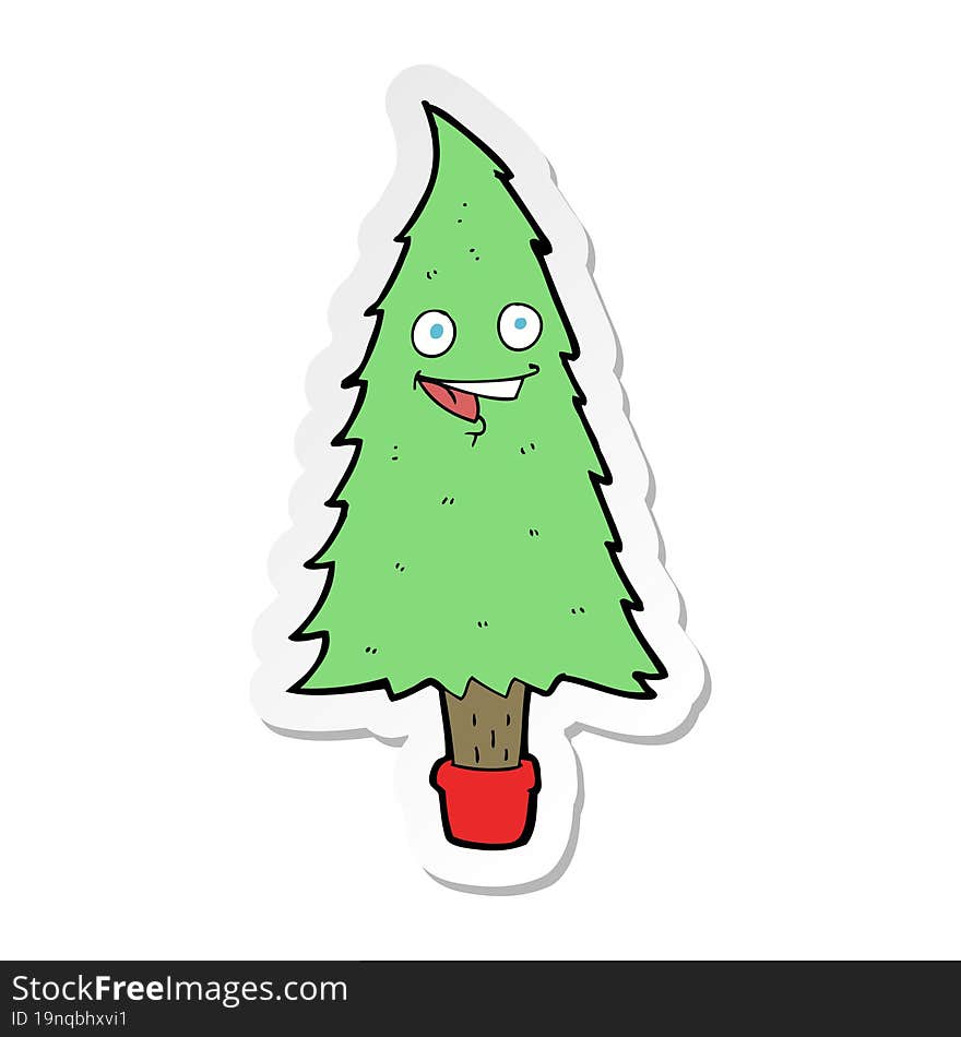 Sticker Of A Cartoon Christmas Tree