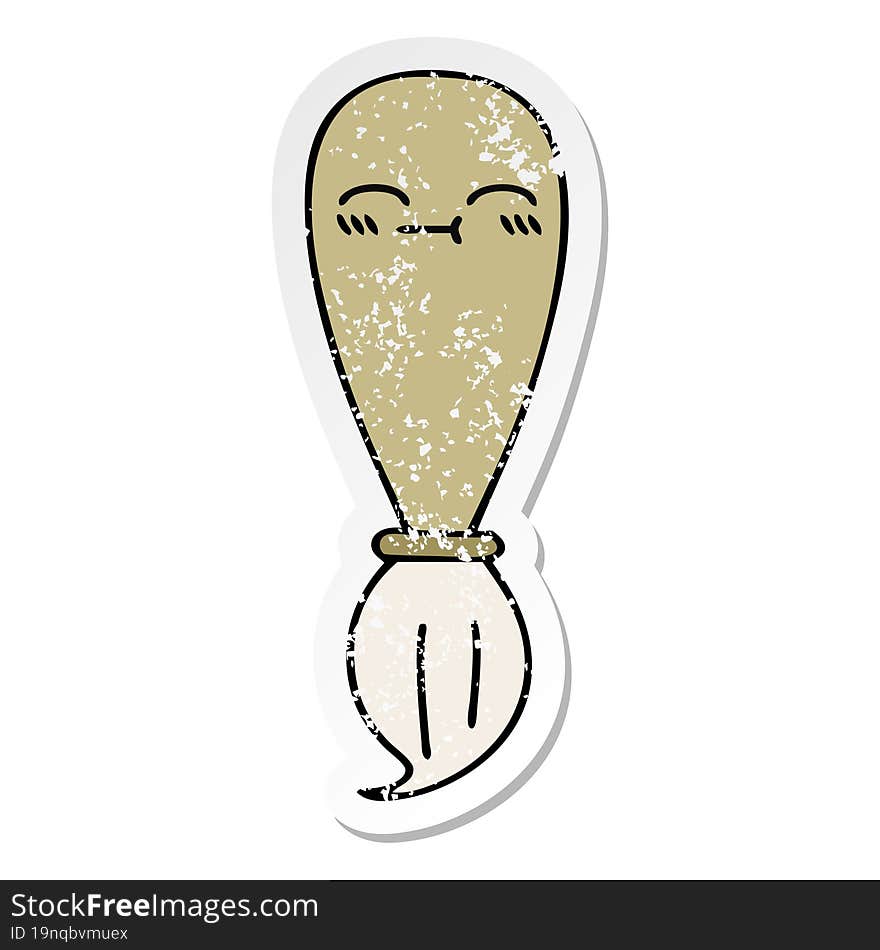 distressed sticker of a cute cartoon paint brush