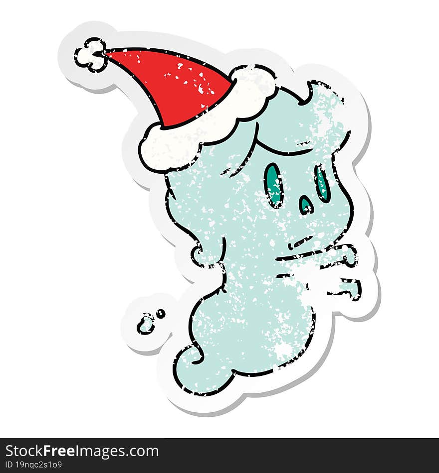 hand drawn christmas distressed sticker cartoon of kawaii ghost