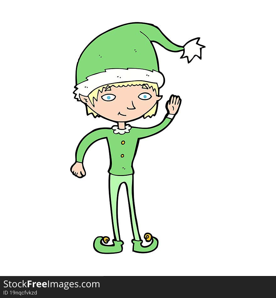 cartoon waving christmas elf