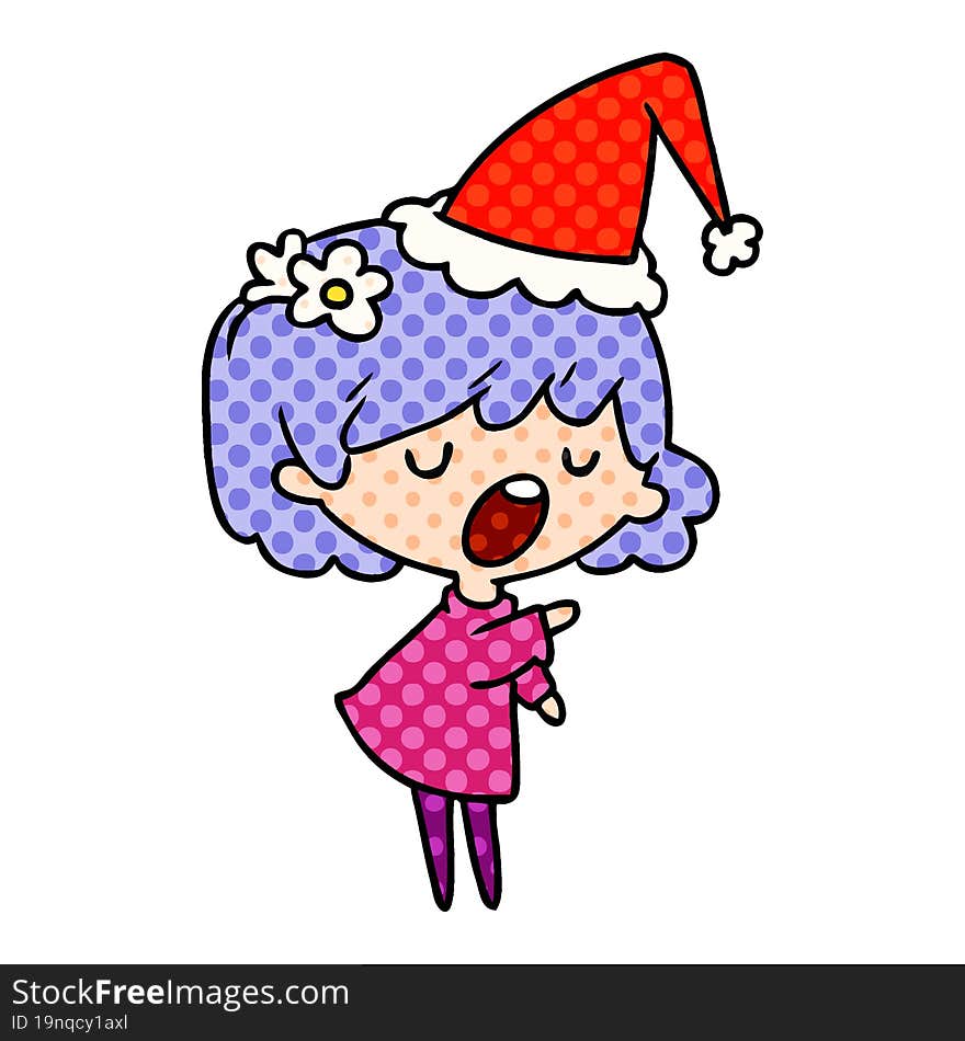 hand drawn christmas cartoon of kawaii girl