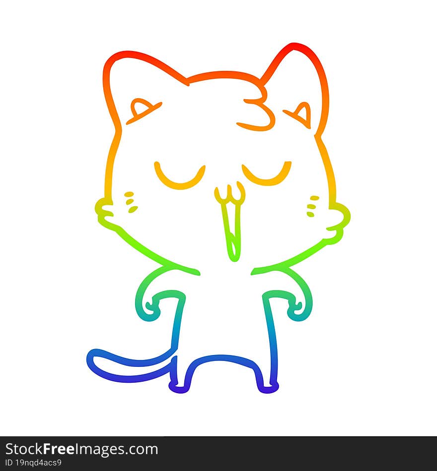 rainbow gradient line drawing cartoon cat singing