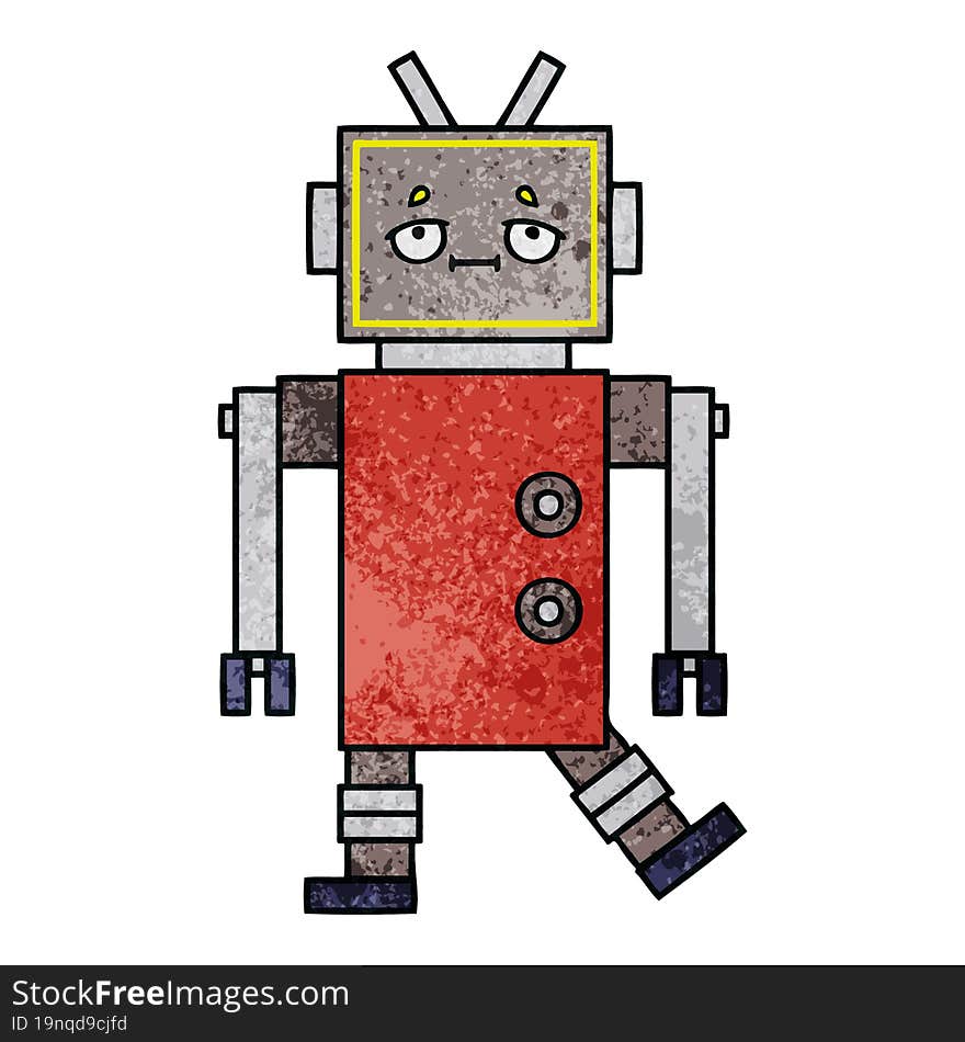 retro grunge texture cartoon of a robot