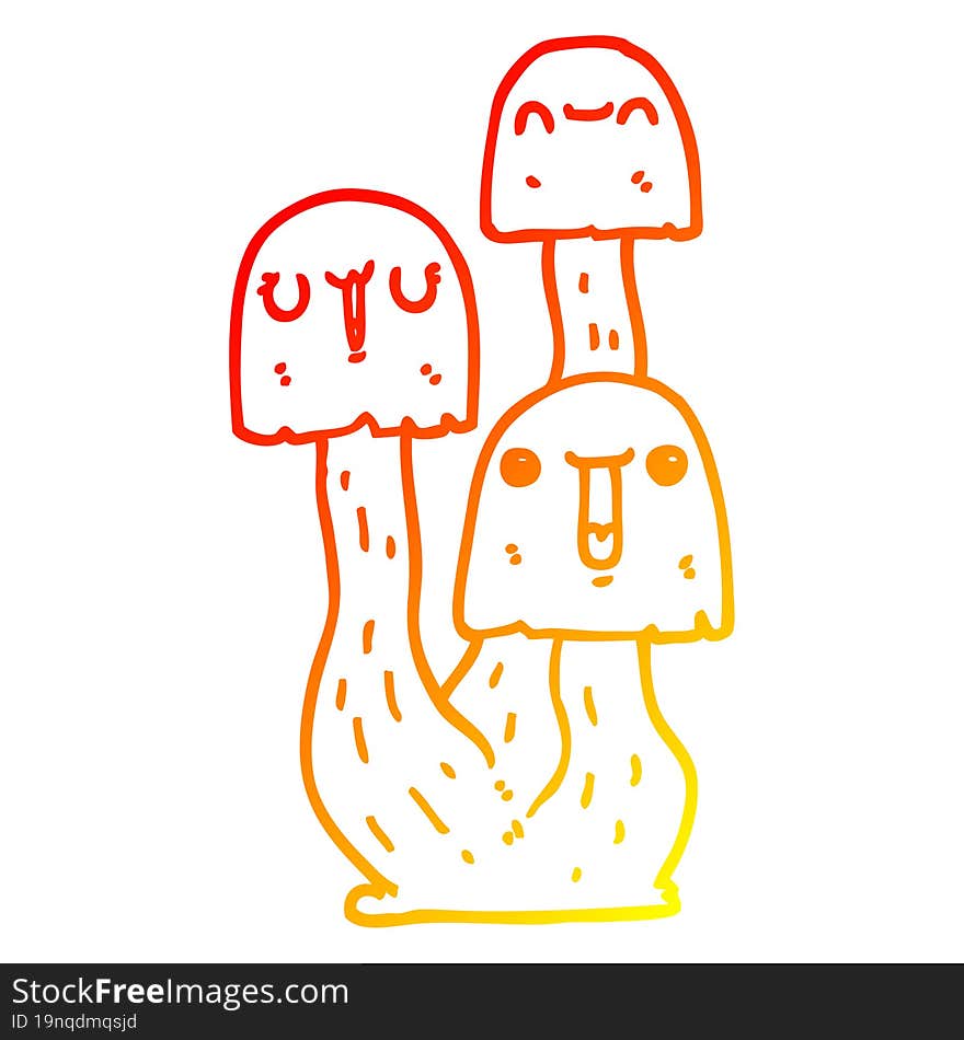 warm gradient line drawing cartoon mushroom