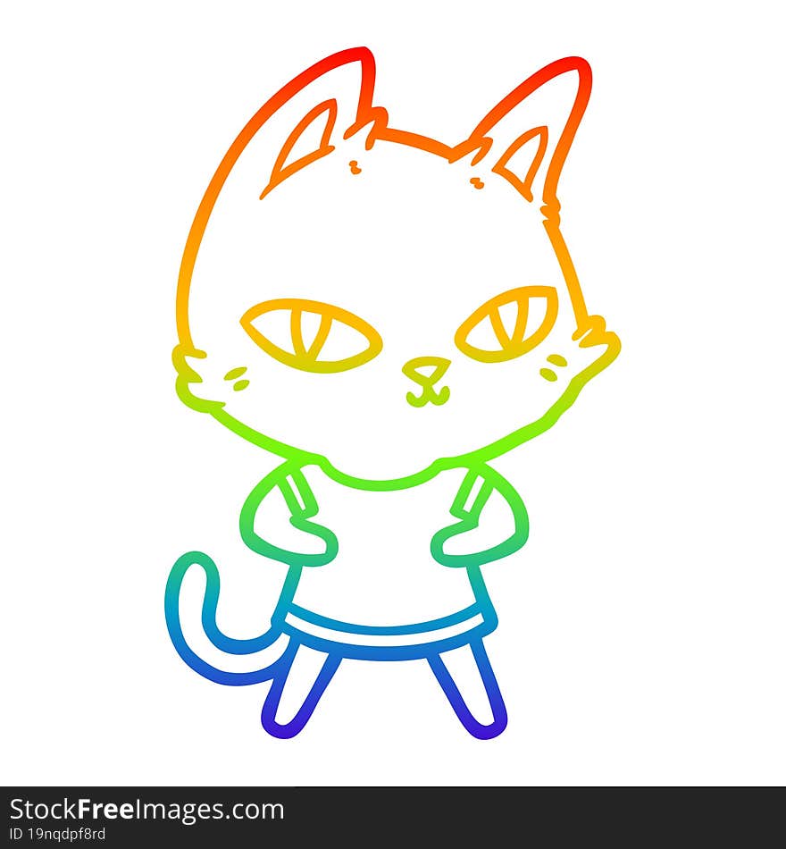 Rainbow Gradient Line Drawing Cartoon Cat Staring