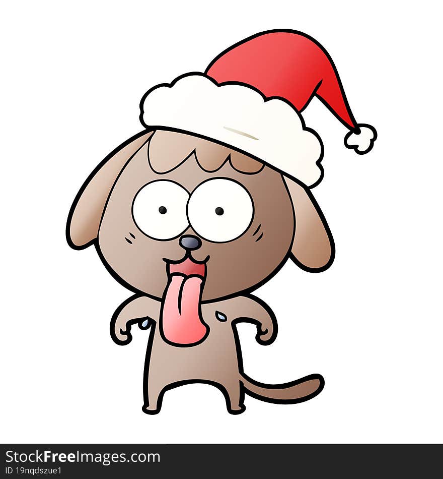 cute gradient cartoon of a dog wearing santa hat