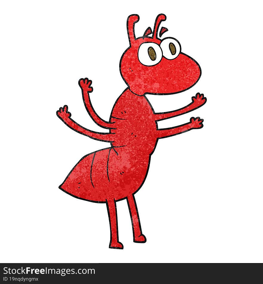 freehand textured cartoon ant