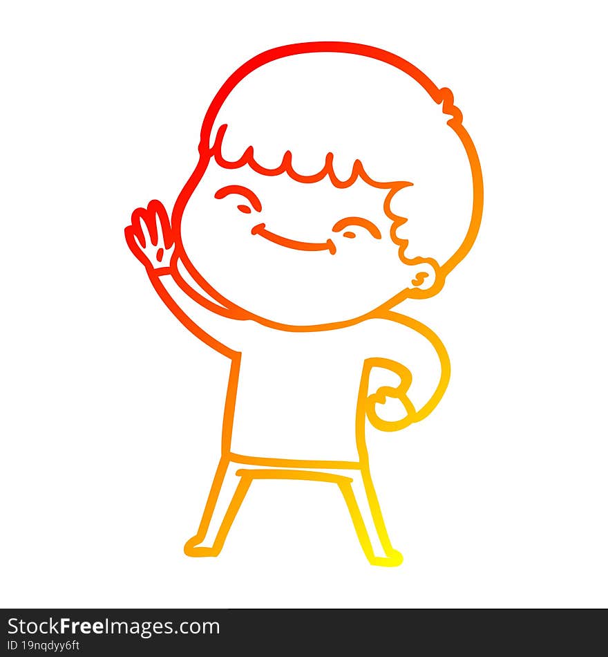 Warm Gradient Line Drawing Cartoon Smiling Boy