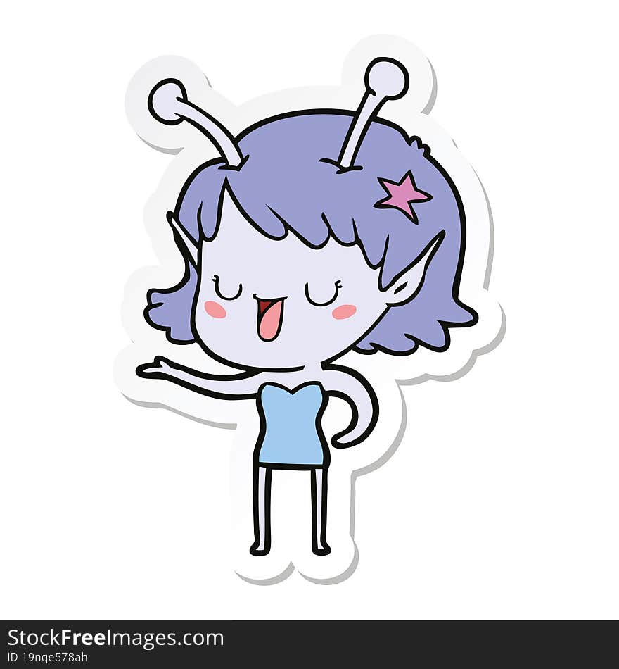 Sticker Of A Happy Alien Girl Cartoon Laughing