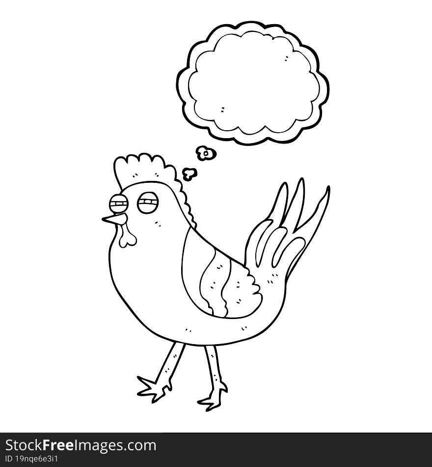 freehand drawn thought bubble cartoon chicken