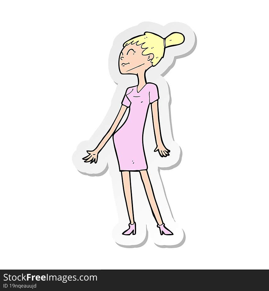 Sticker Of A Cartoon Woman In Dress