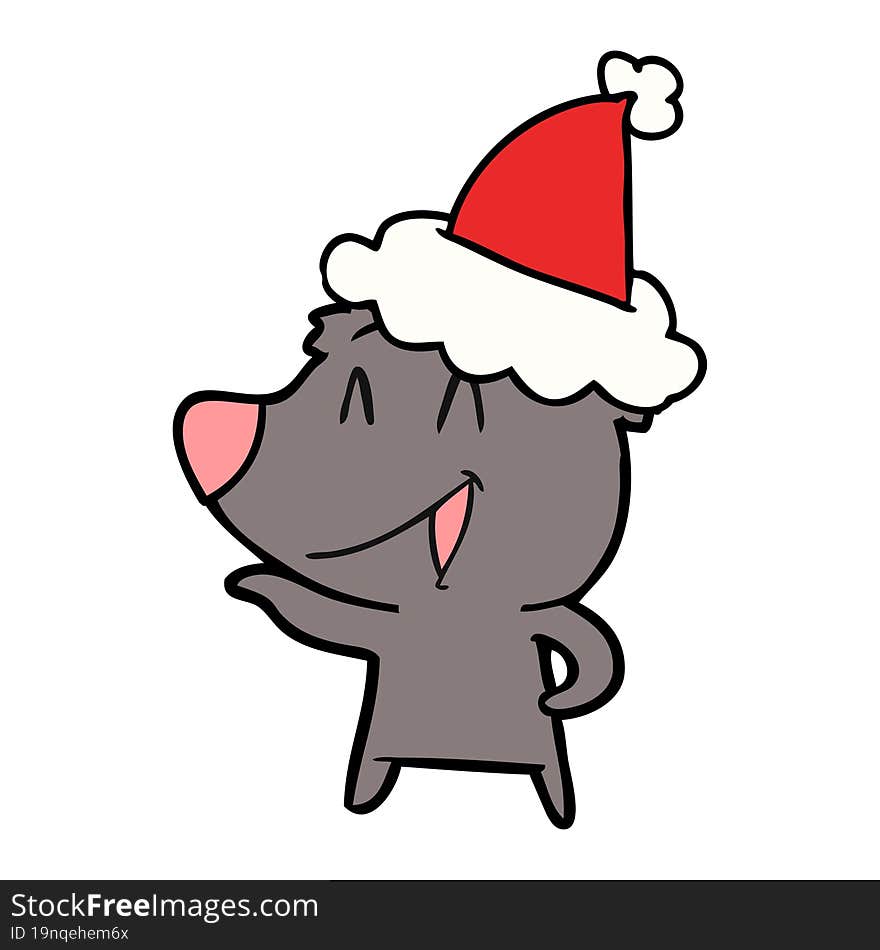 laughing bear line drawing of a wearing santa hat