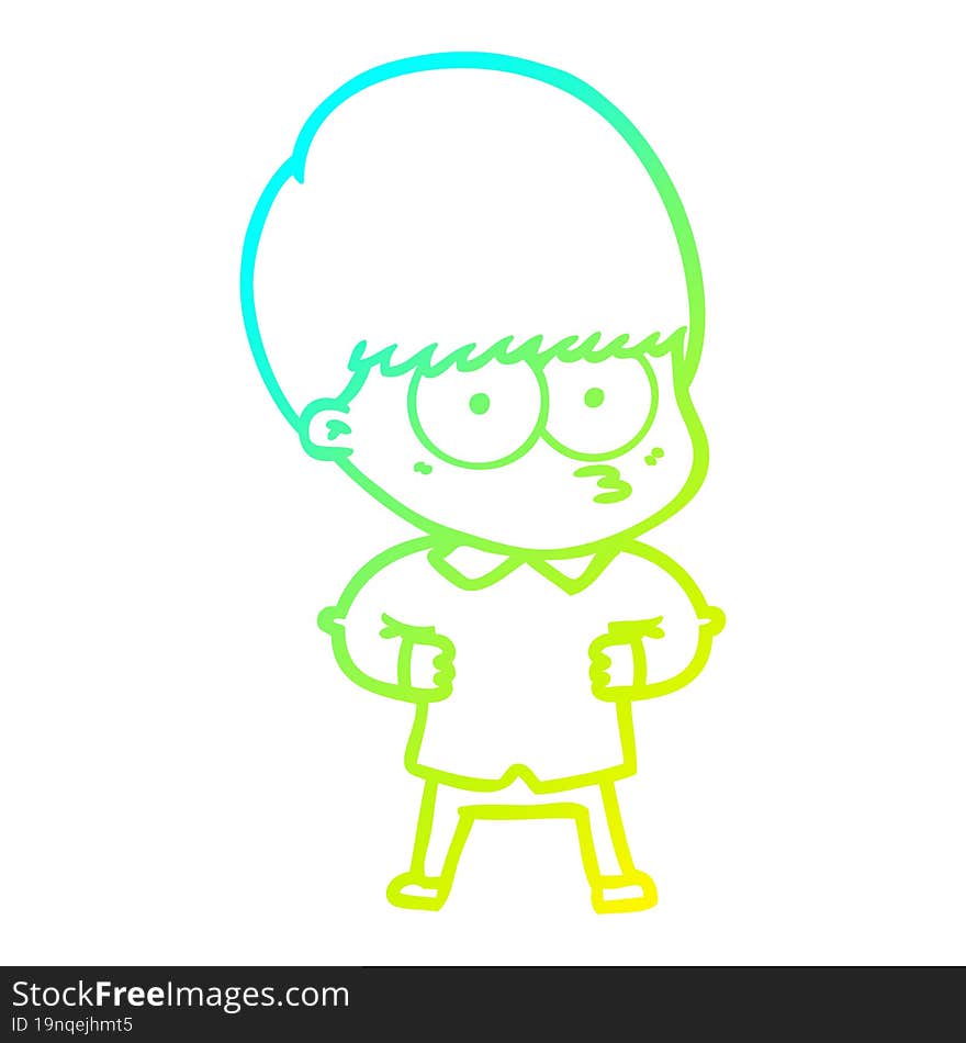 cold gradient line drawing curious cartoon boy