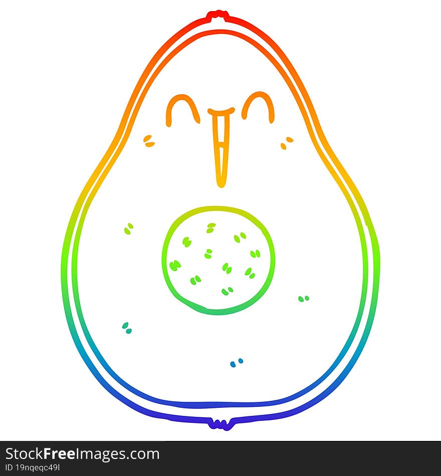 Rainbow Gradient Line Drawing Cartoon Happy Avocado