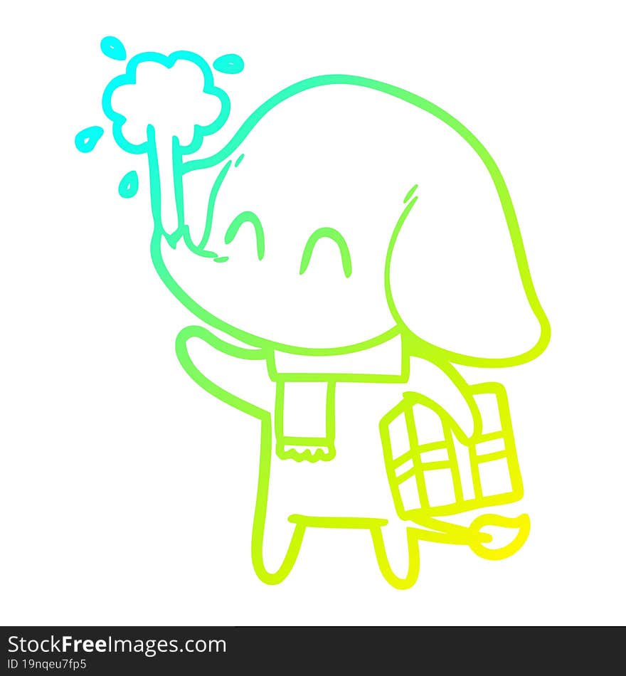 cold gradient line drawing cute cartoon elephant spouting water