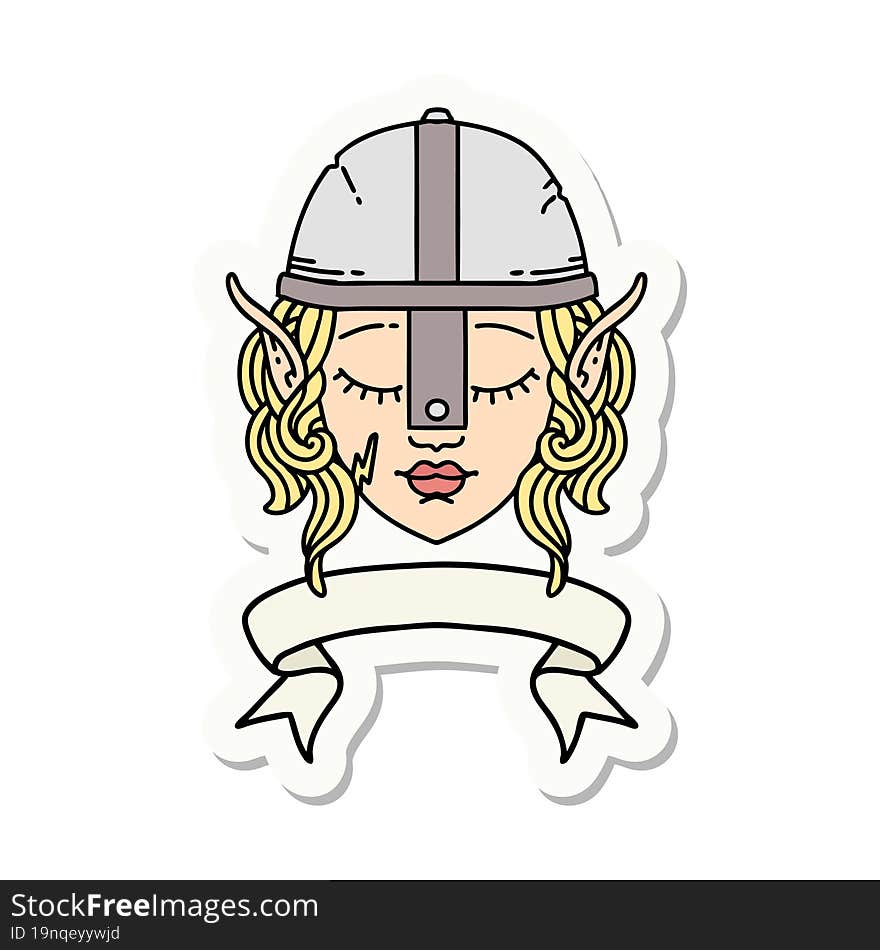 elf fighter character face with banner sticker