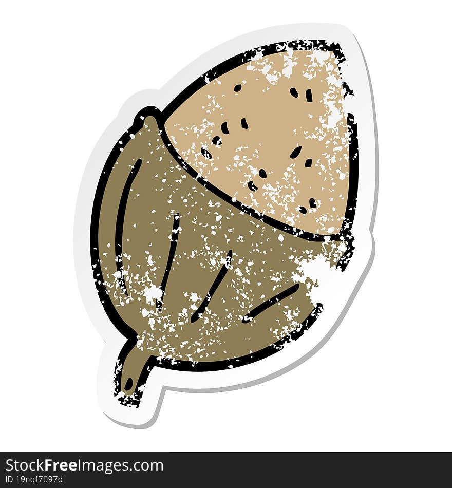 distressed sticker of a cartoon acorn