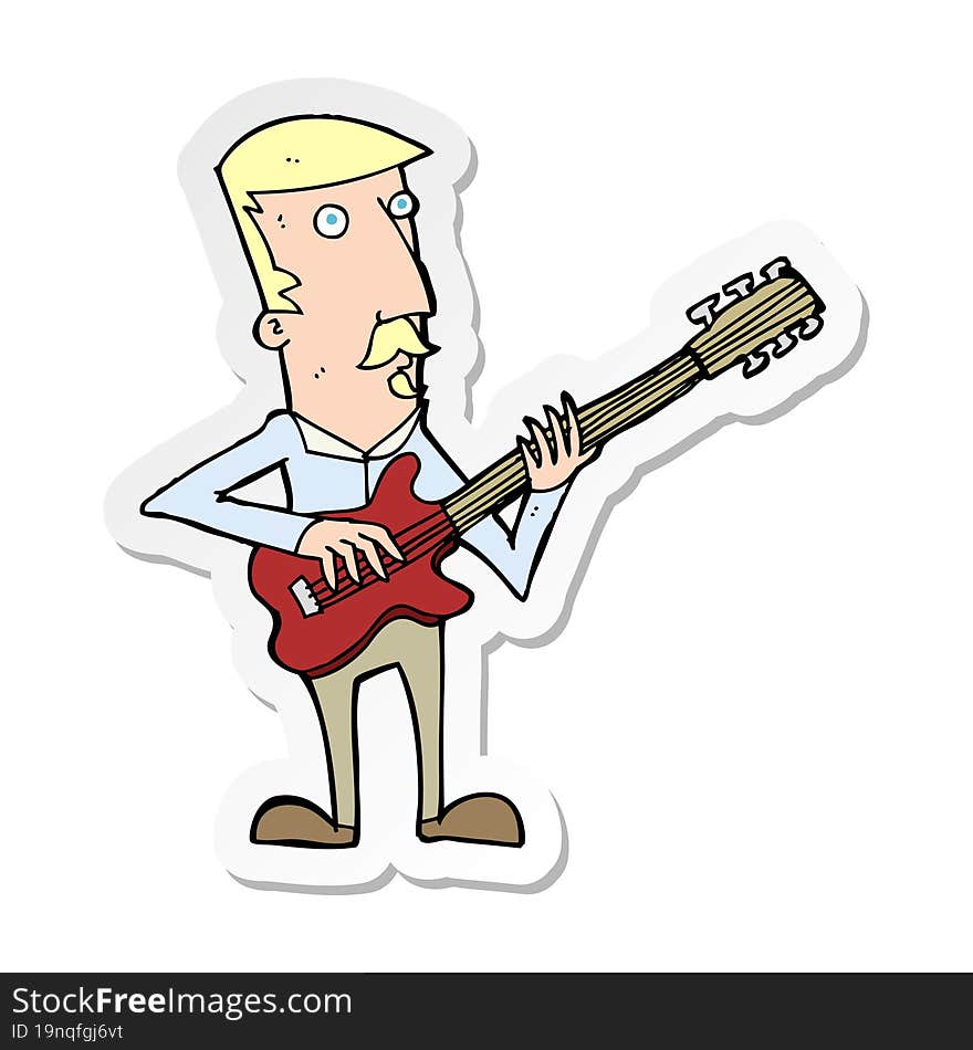 sticker of a cartoon man playing electric guitar