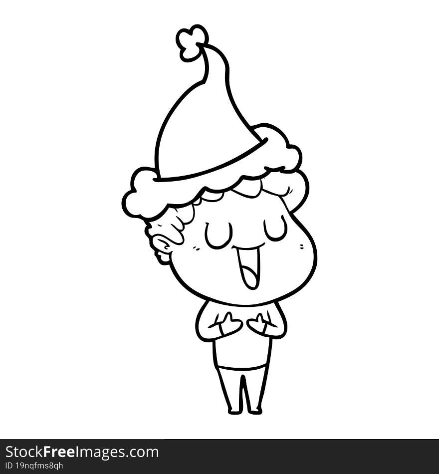 laughing line drawing of a man wearing santa hat