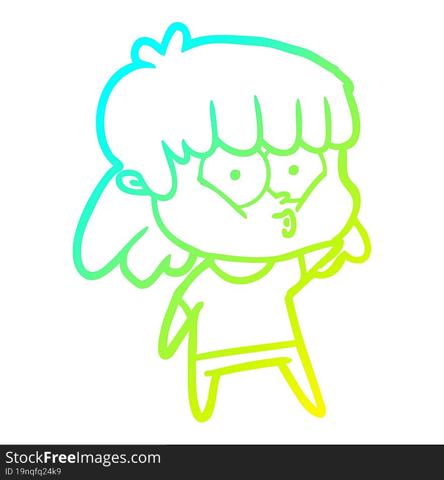 cold gradient line drawing cartoon whistling girl