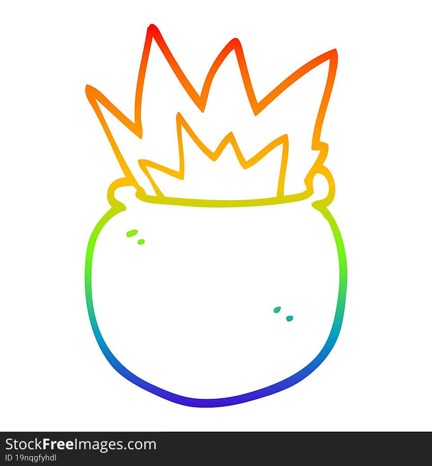 rainbow gradient line drawing of a cartoon exploding cauldron