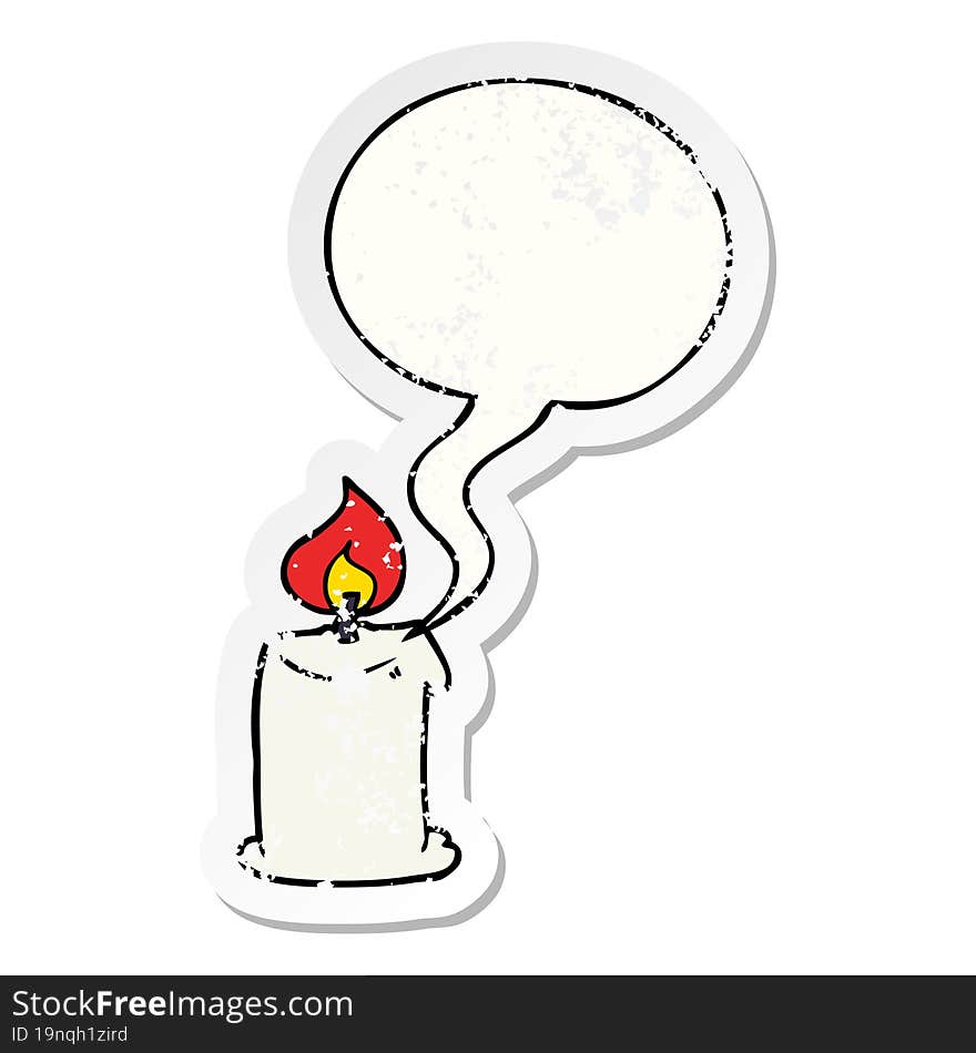 cartoon candle and speech bubble distressed sticker