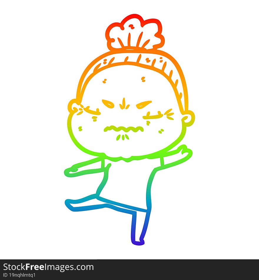 rainbow gradient line drawing cartoon annoyed old lady