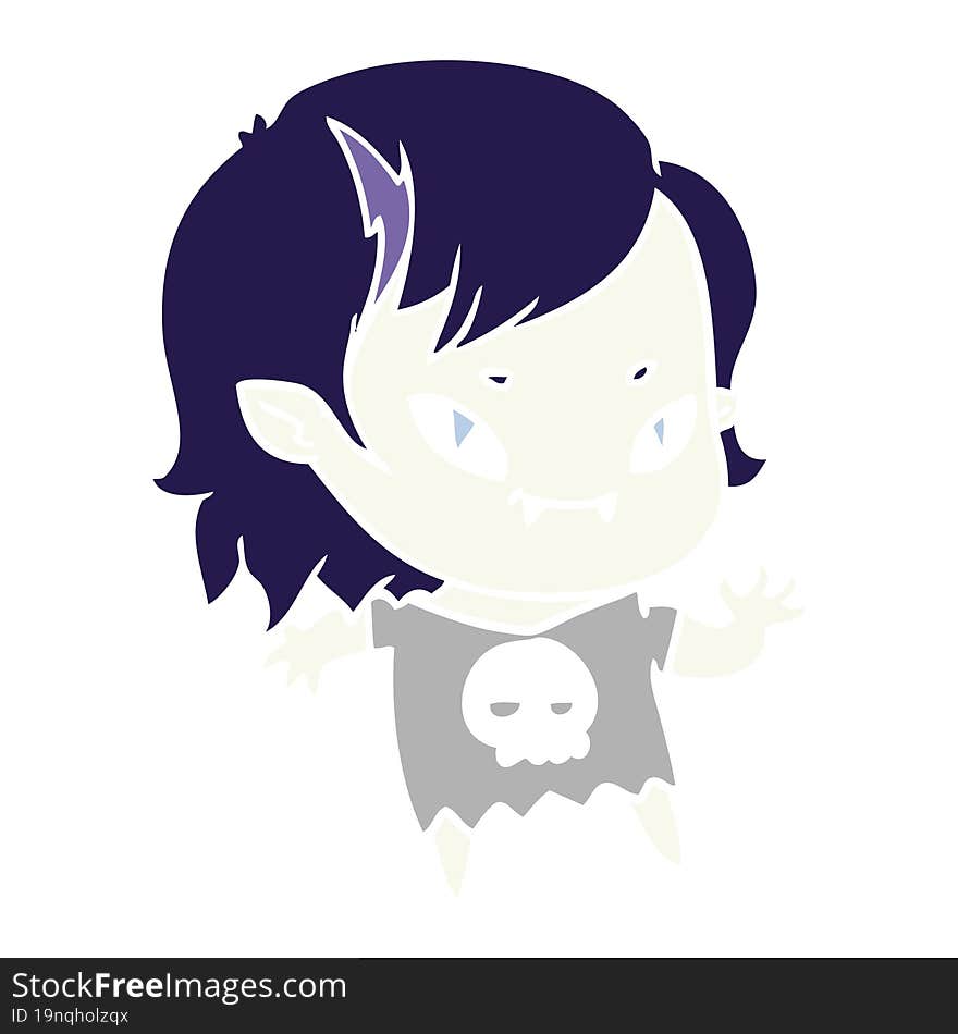 flat color style cartoon friendly vampire girl waving