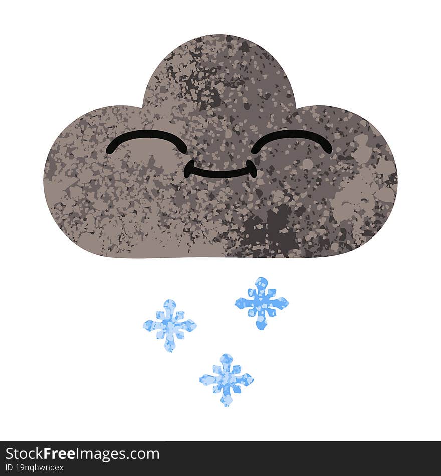 retro illustration style cartoon happy snow cloud