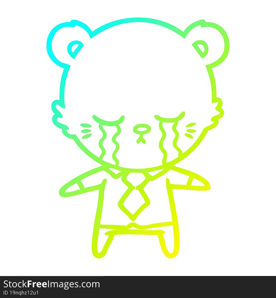 Cold Gradient Line Drawing Crying Cartoon Polarbear