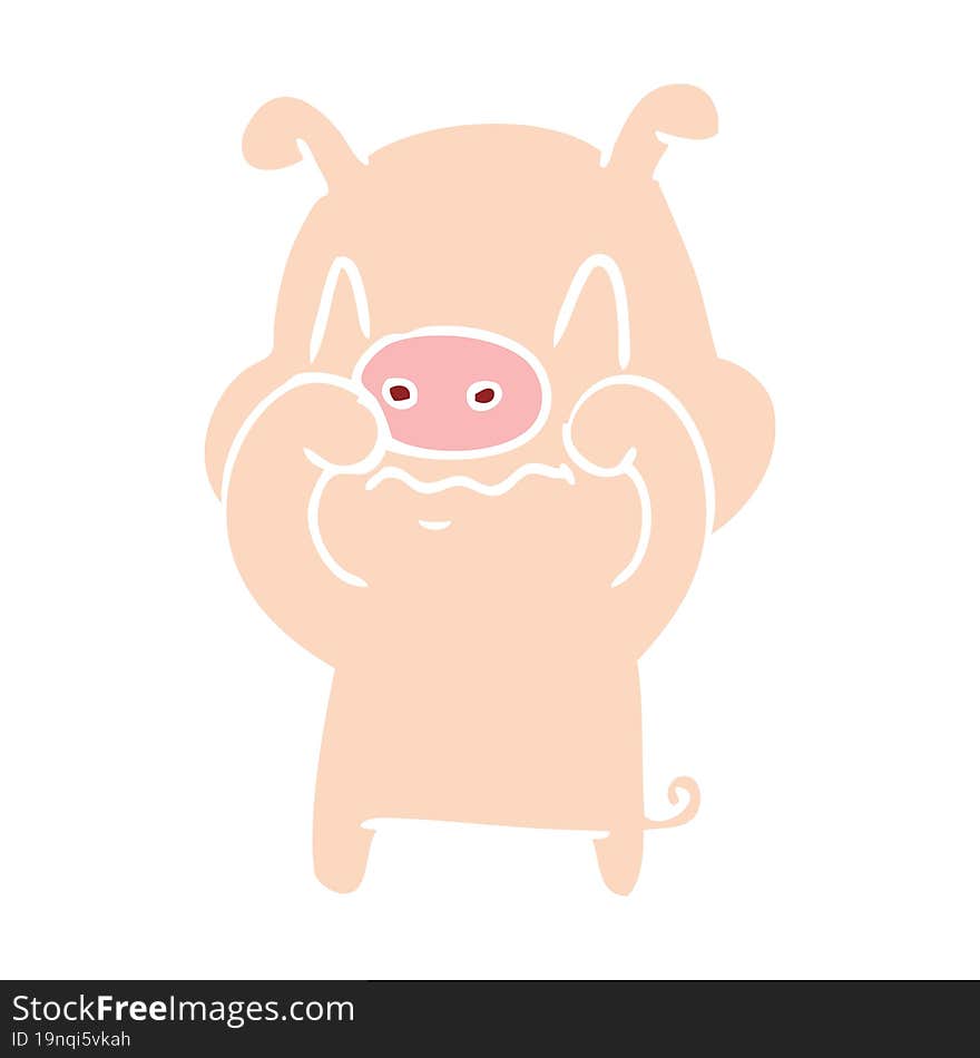 nervous flat color style cartoon pig