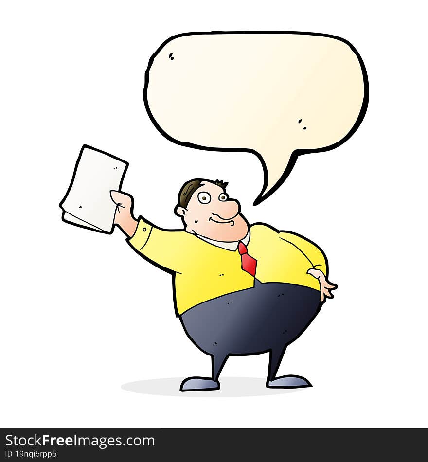 cartoon boss waving papers with speech bubble