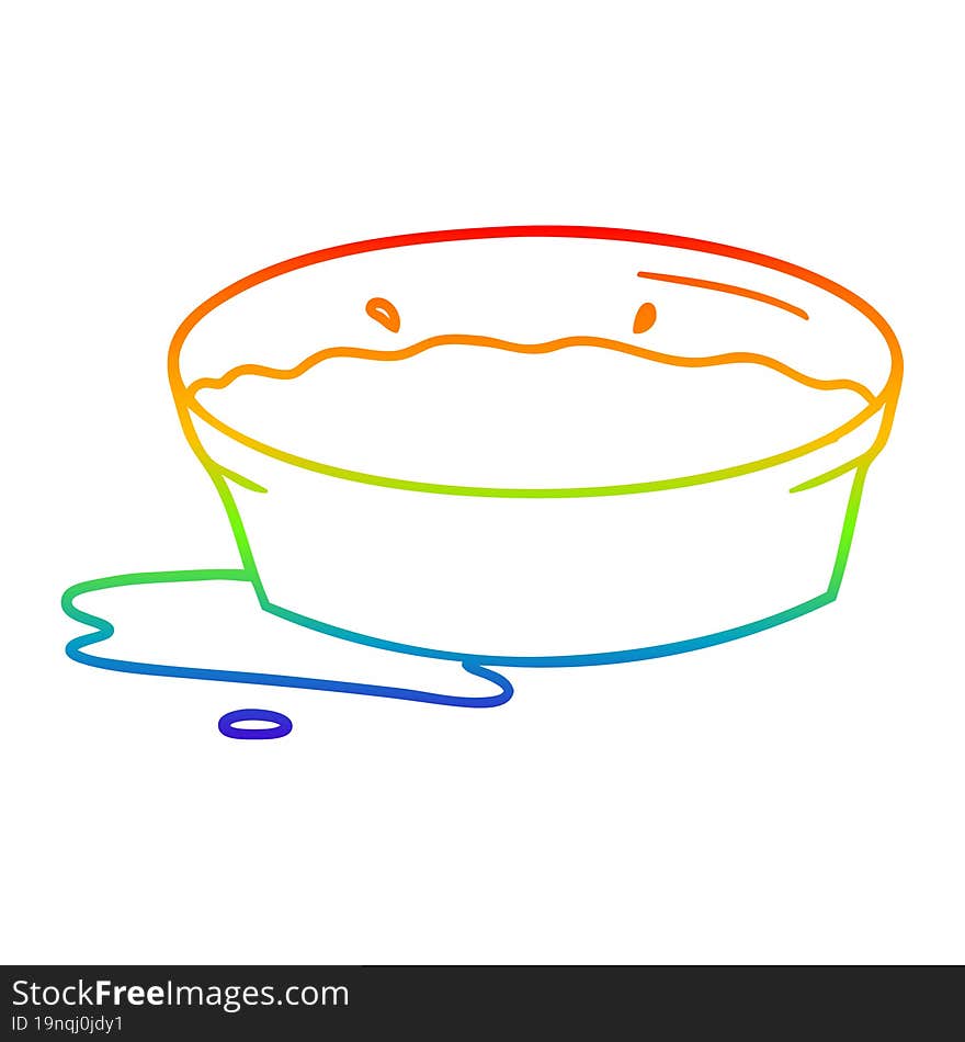 rainbow gradient line drawing of a cartoon dog water bowl