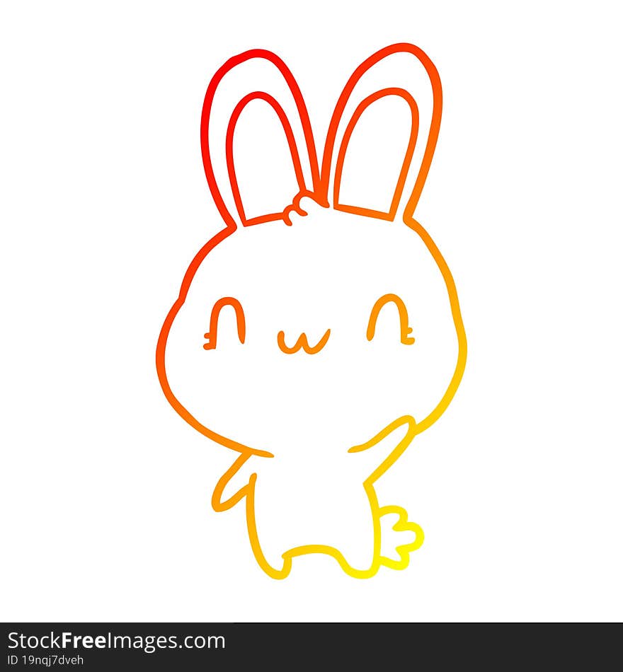 warm gradient line drawing of a cute rabbit waving