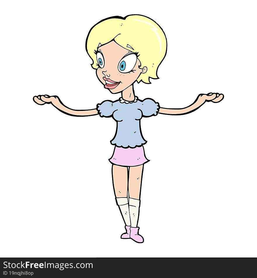 cartoon woman with arms spread wide