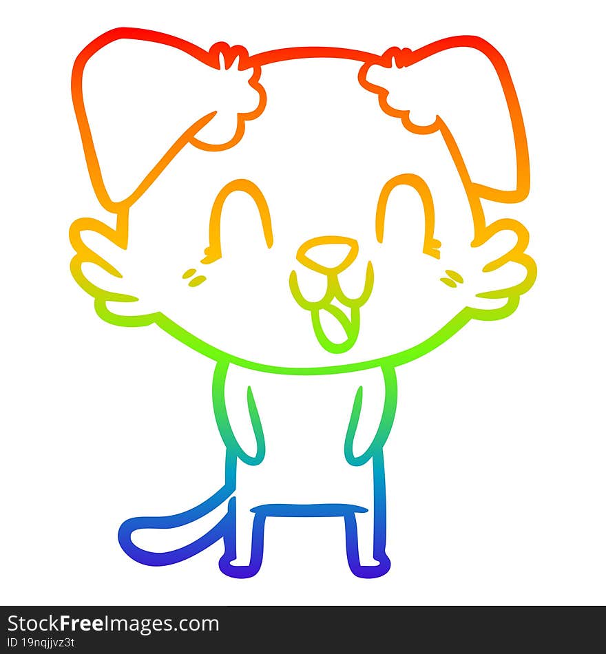 rainbow gradient line drawing of a laughing cartoon dog