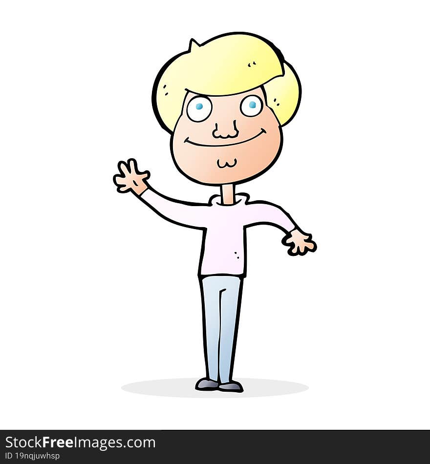 cartoon happy man waving