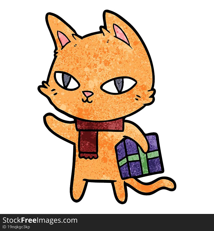 cartoon cat with gift. cartoon cat with gift