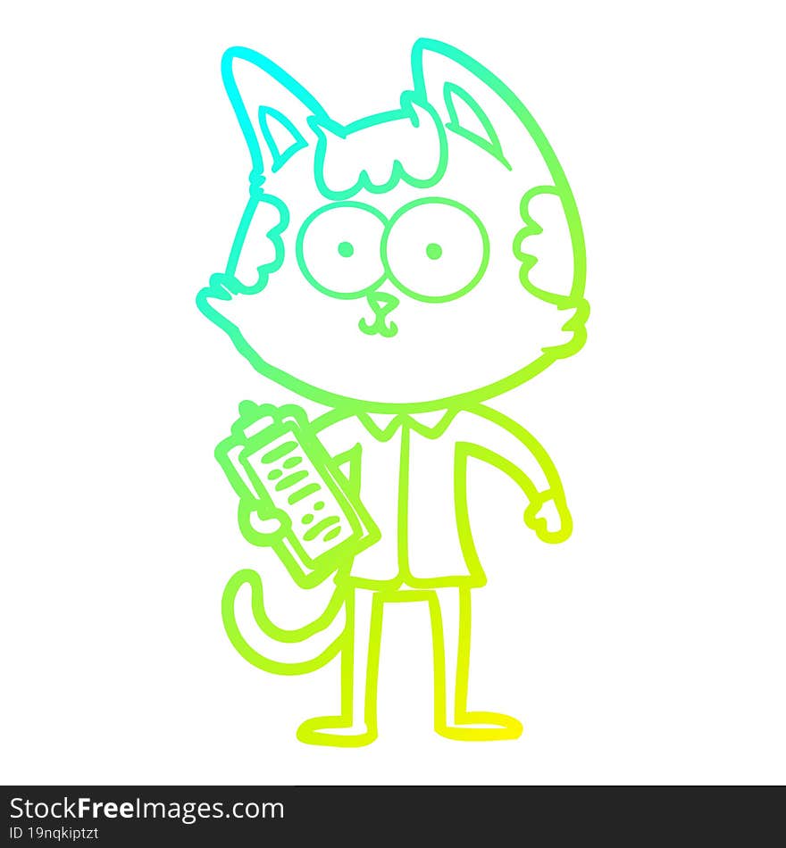 Cold Gradient Line Drawing Happy Cartoon Salesman Cat