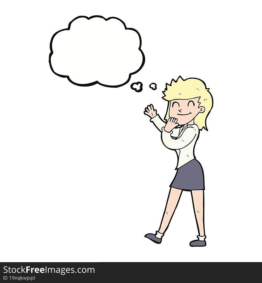 Cartoon Happy Businesswoman With Thought Bubble