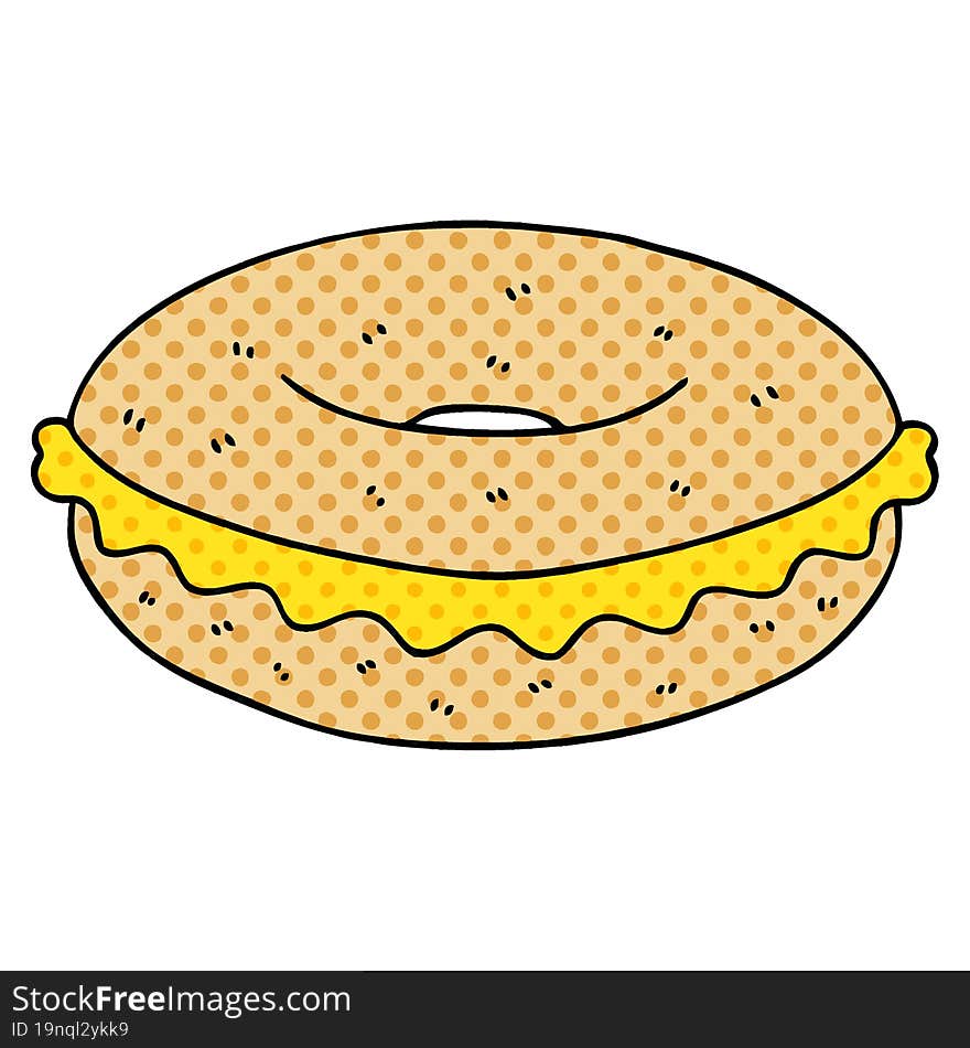 quirky comic book style cartoon cheese bagel