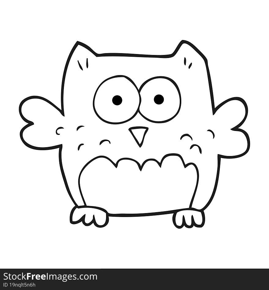 freehand drawn black and white cartoon owl