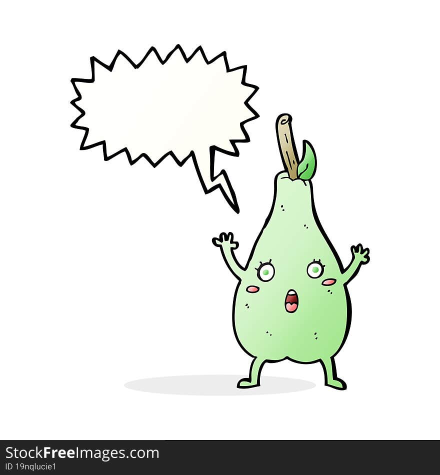 cartoon frightened pear with speech bubble