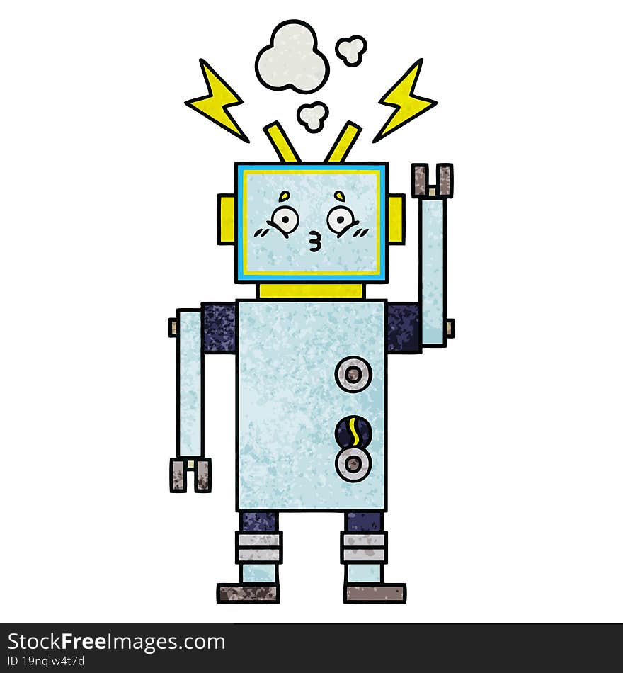 retro grunge texture cartoon of a robot